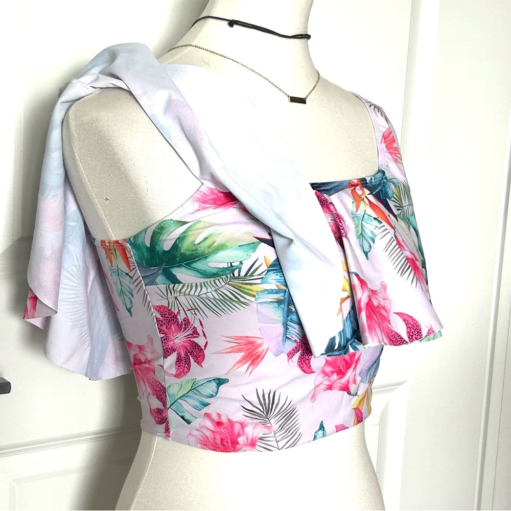 NWT 2 Piece Tropical Swim Suit High waisted Bikini Floral Palm - Picture 4 of 12